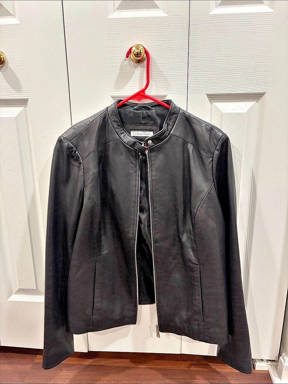 Calvin Klein Leather Moto Jacket in Black Size Large
